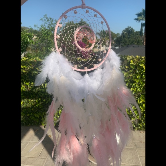Other - Dreamcatcher: Pink/White Feathery Pearly Rose Quartz